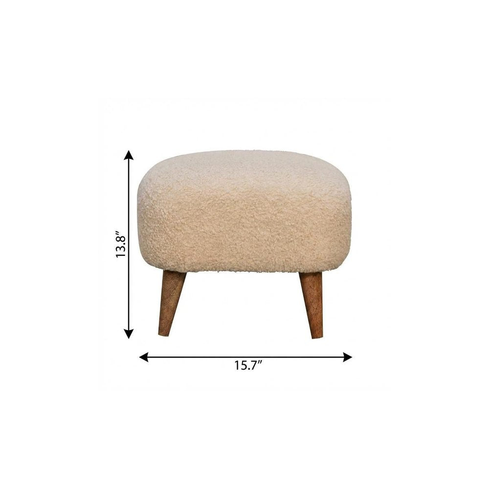 16" Cream And Brown Boucle Footstool