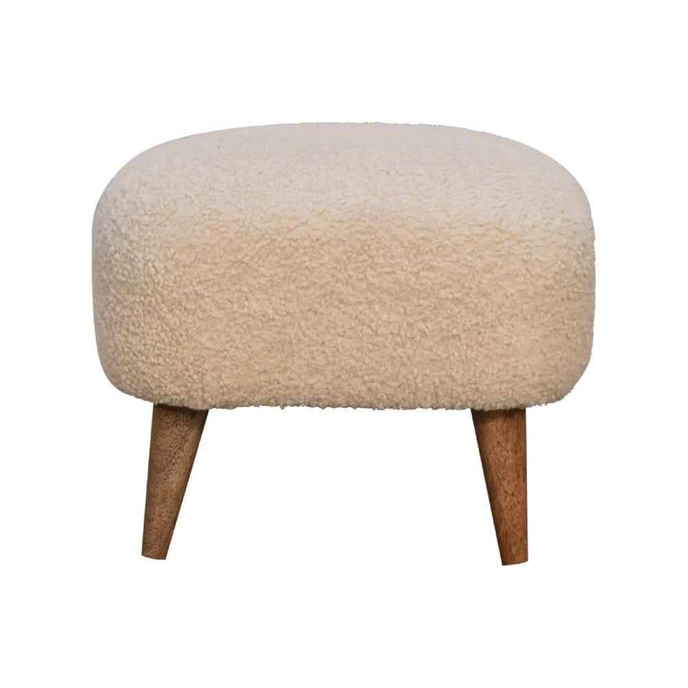 16" Cream And Brown Boucle Footstool