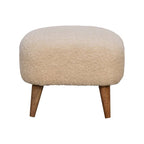 16" Cream And Brown Boucle Footstool