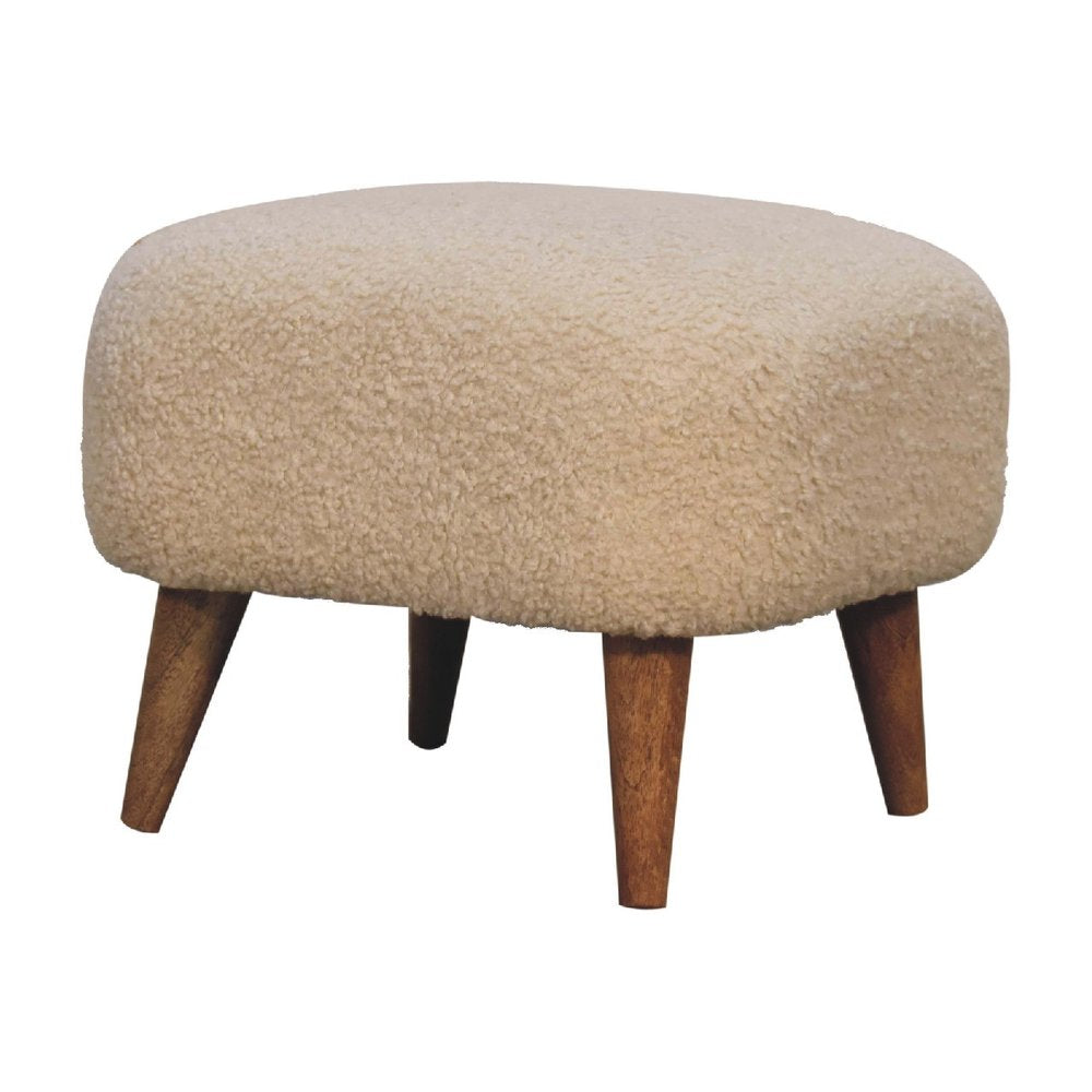 16" Cream And Brown Boucle Footstool