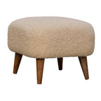 16" Cream And Brown Boucle Footstool