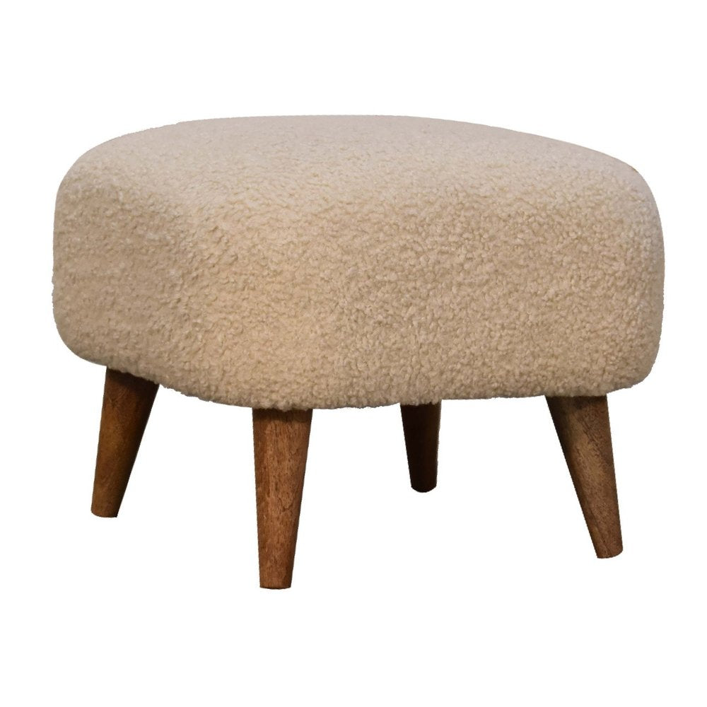 16" Cream And Brown Boucle Footstool