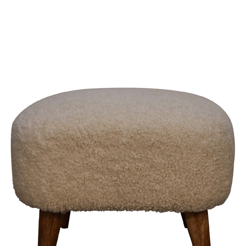 16" Cream And Brown Boucle Footstool