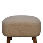 16" Cream And Brown Boucle Footstool