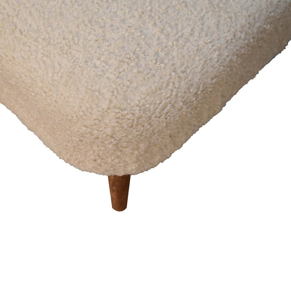 16" Cream And Brown Boucle Footstool