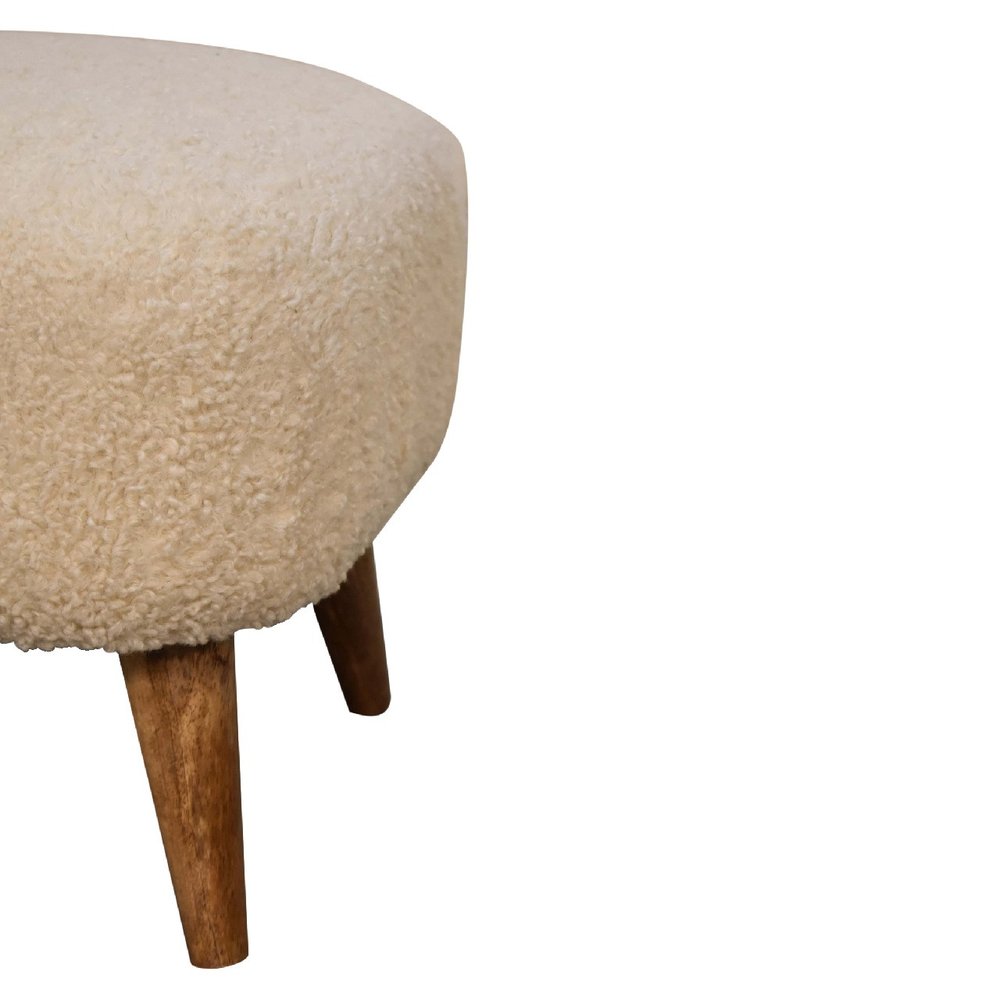 16" Cream And Brown Boucle Footstool