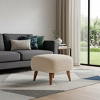 16" Cream And Brown Boucle Footstool