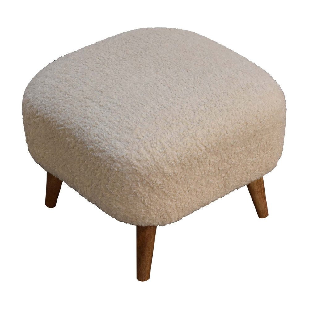 16" Cream And Brown Boucle Footstool
