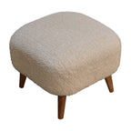 16" Cream And Brown Boucle Footstool