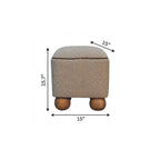 15" Beige And Brown Boucle And Genuine Leather Footstool