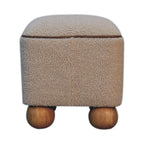 15" Beige And Brown Boucle And Genuine Leather Footstool