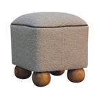 15" Beige And Brown Boucle And Genuine Leather Footstool