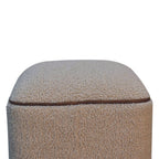 15" Beige And Brown Boucle And Genuine Leather Footstool