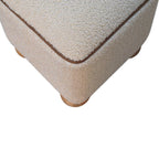 15" Beige And Brown Boucle And Genuine Leather Footstool