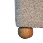 15" Beige And Brown Boucle And Genuine Leather Footstool
