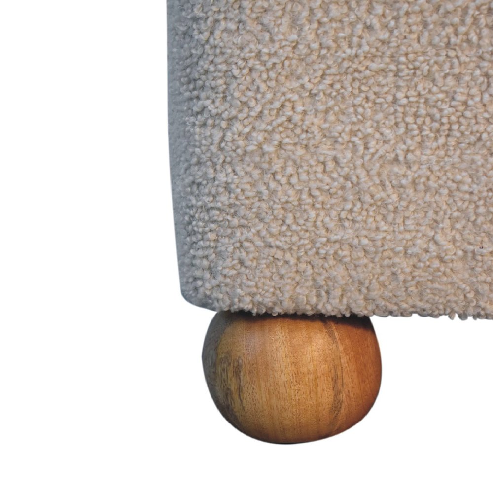 15" Beige And Brown Boucle And Genuine Leather Footstool