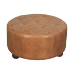 32" Brown Genuine Leather Tufted Round Cocktail Ottoman