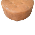 32" Brown Genuine Leather Tufted Round Cocktail Ottoman