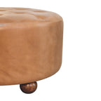 32" Brown Genuine Leather Tufted Round Cocktail Ottoman