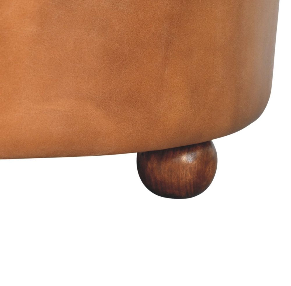 32" Brown Genuine Leather Tufted Round Cocktail Ottoman