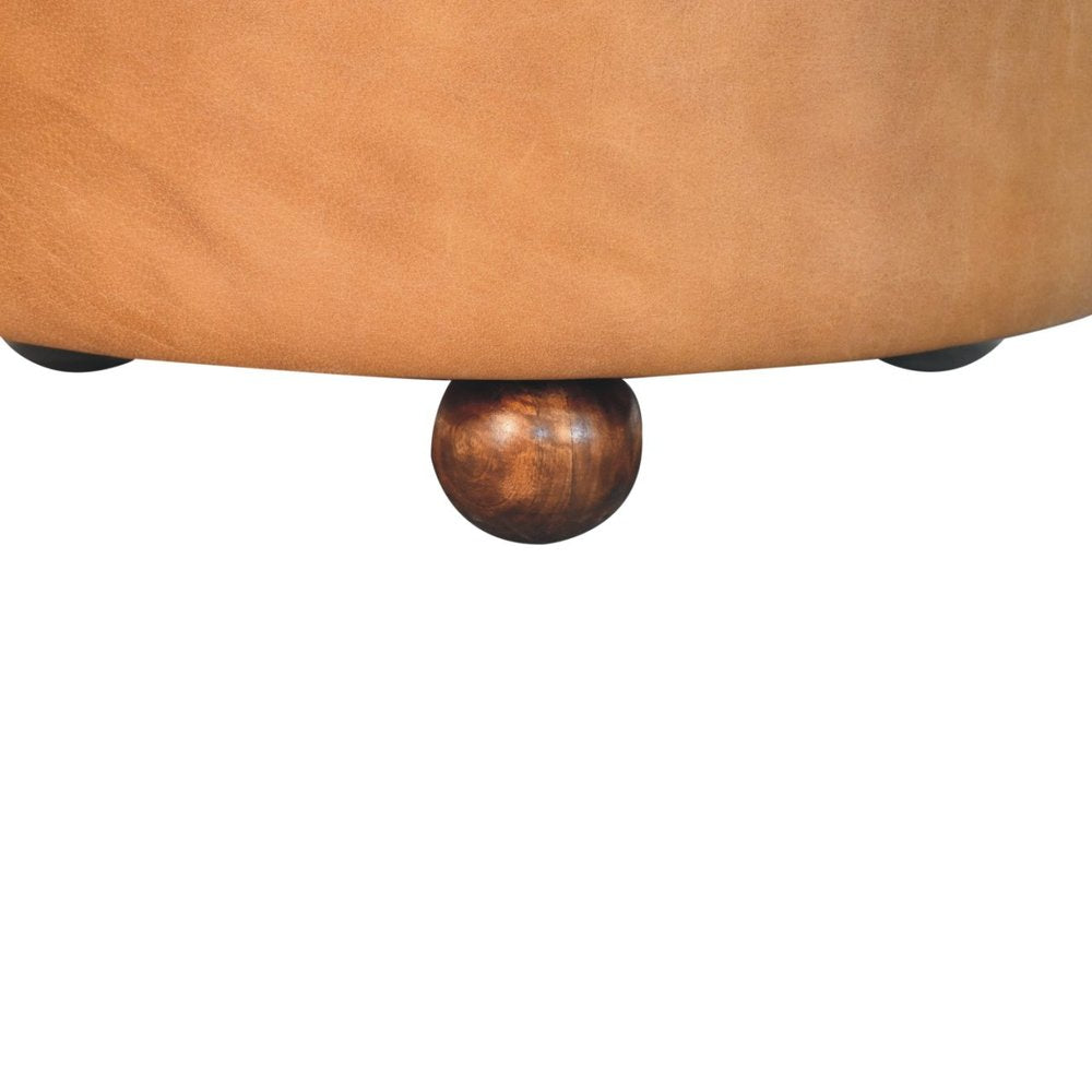 32" Brown Genuine Leather Tufted Round Cocktail Ottoman