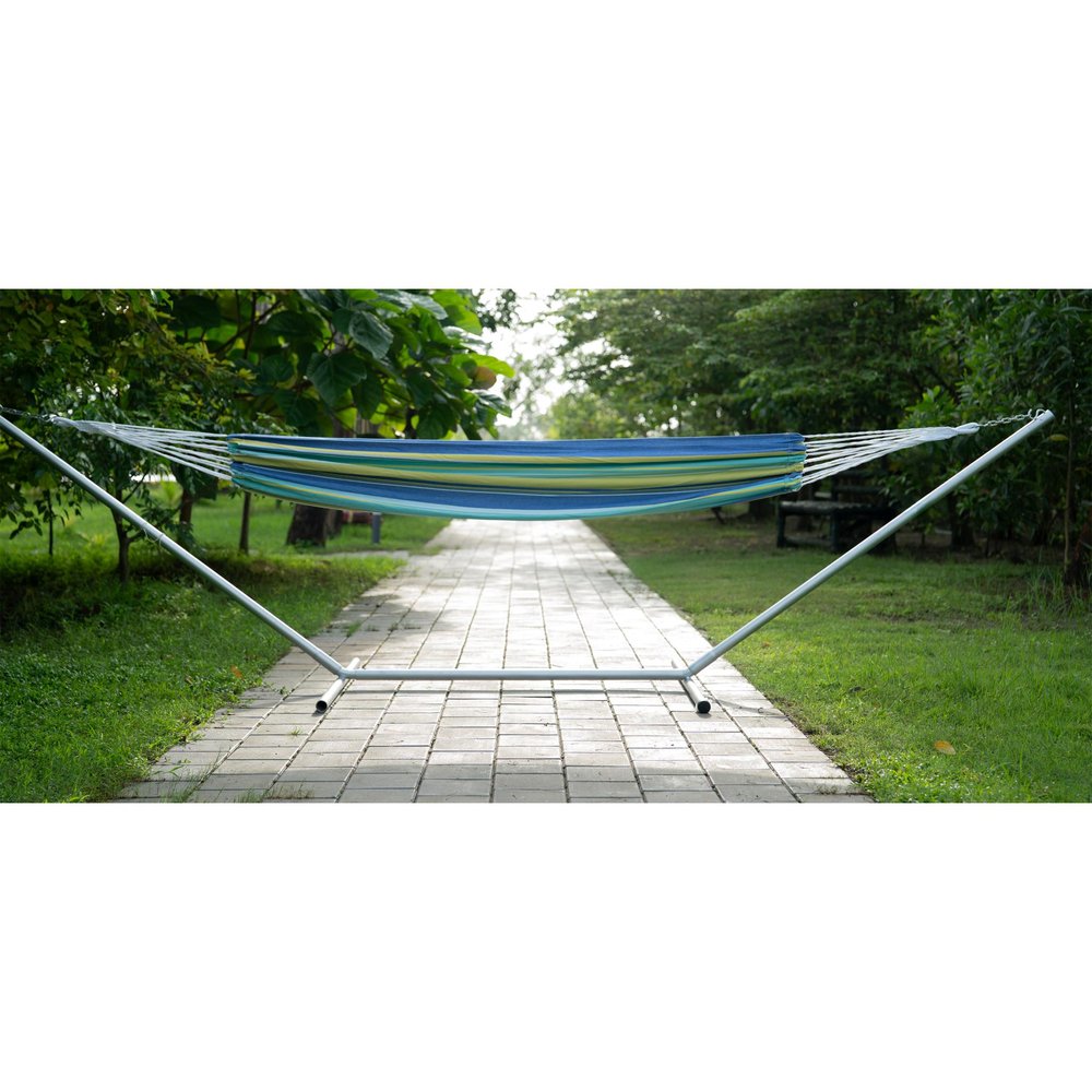 Blue Green And Yellow Striped Single Spreader Bar Hammock