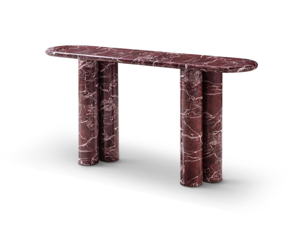 60" Red Genuine Marble Oval Double Pedestal Console Table