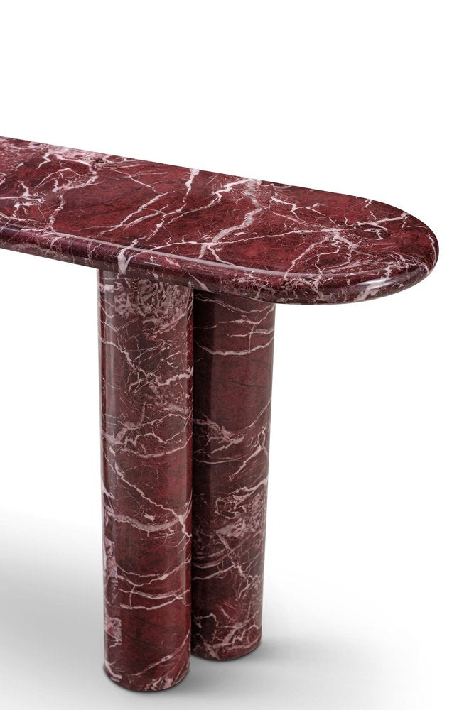 60" Red Genuine Marble Oval Double Pedestal Console Table