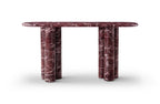 60" Red Genuine Marble Oval Double Pedestal Console Table