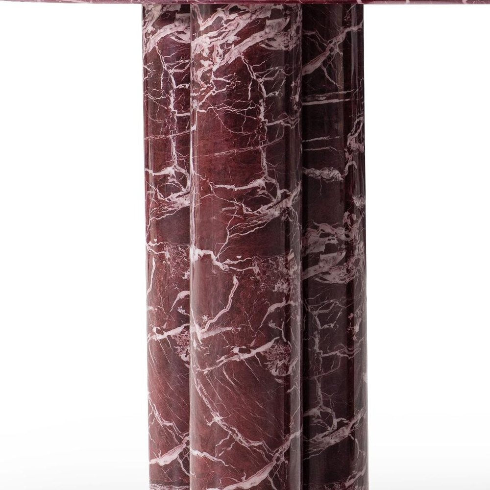 60" Red Genuine Marble Oval Double Pedestal Console Table