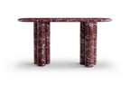 60" Red Genuine Marble Oval Double Pedestal Console Table