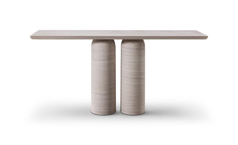 60" Beige Genuine Marble Pedestal Console Table