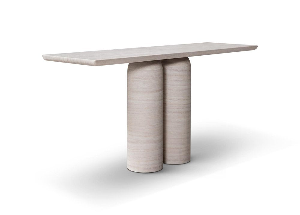 60" Beige Genuine Marble Pedestal Console Table