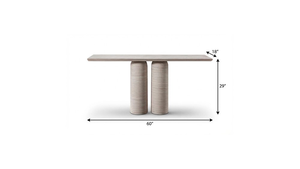 60" Beige Genuine Marble Pedestal Console Table