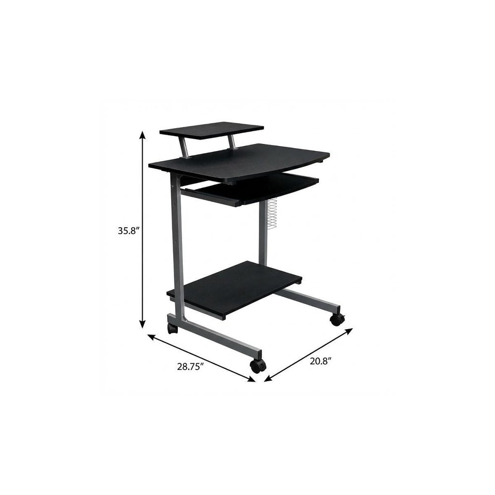 29" Graphite and Silver Wood and Steel Rolling Computer Desk