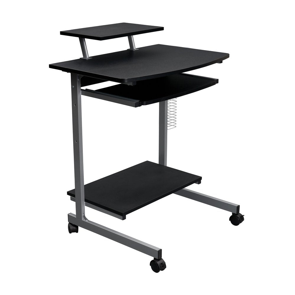 29" Graphite and Silver Wood and Steel Rolling Computer Desk
