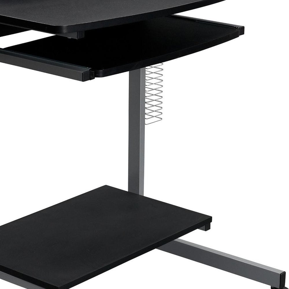 29" Graphite and Silver Wood and Steel Rolling Computer Desk