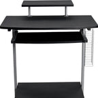 29" Graphite and Silver Wood and Steel Rolling Computer Desk