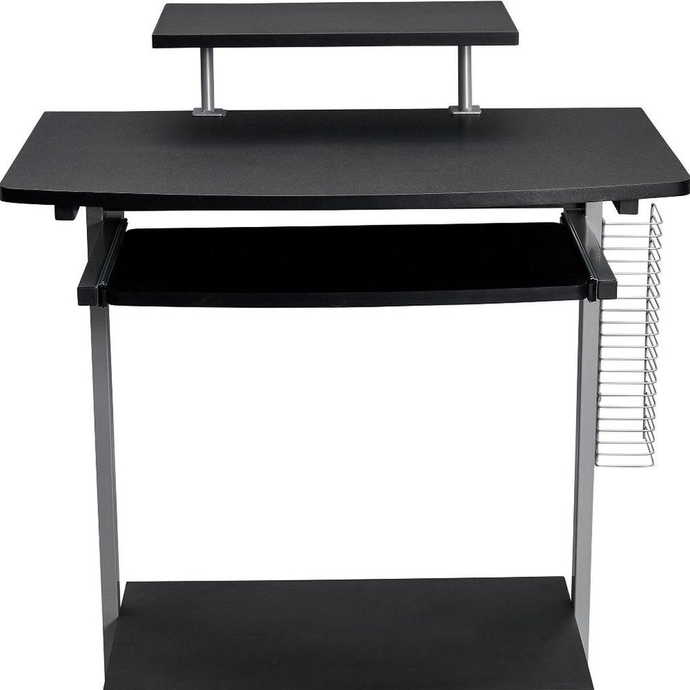 29" Graphite and Silver Wood and Steel Rolling Computer Desk