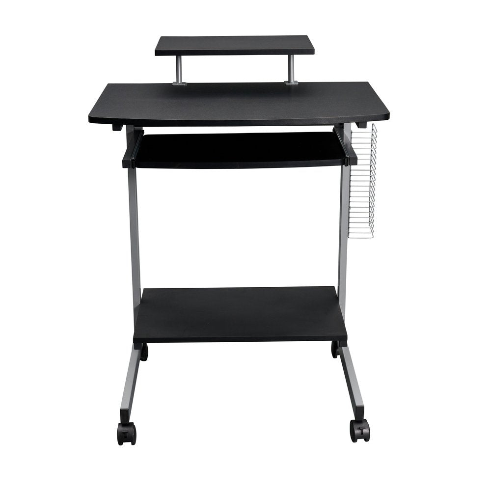 29" Graphite and Silver Wood and Steel Rolling Computer Desk