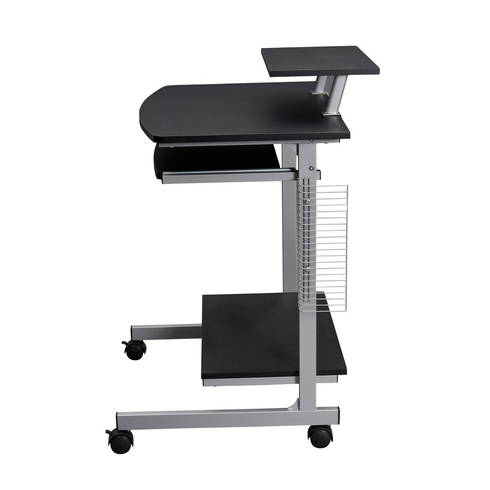 29" Graphite and Silver Wood and Steel Rolling Computer Desk