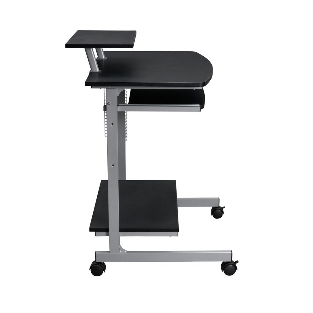 29" Graphite and Silver Wood and Steel Rolling Computer Desk