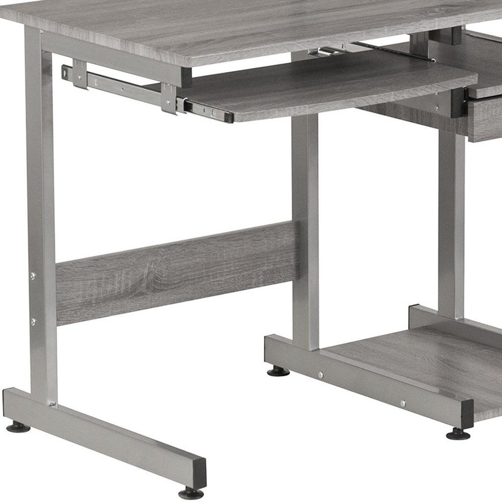 38" Gray and Silver Wood and Steel Sled Computer Desk