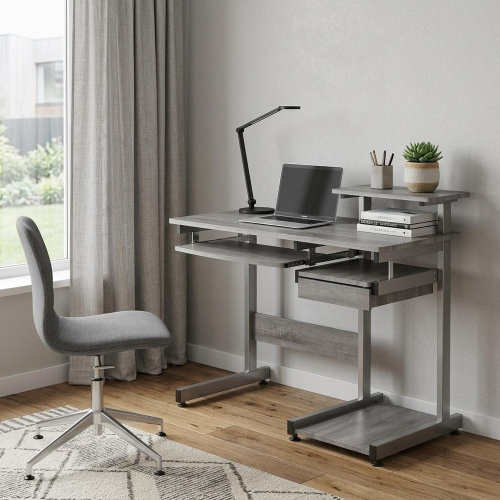 38" Gray and Silver Wood and Steel Sled Computer Desk