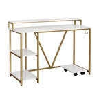 47" White and Gold Wood and Steel Pedestal Computer Desk