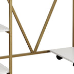 47" White and Gold Wood and Steel Pedestal Computer Desk