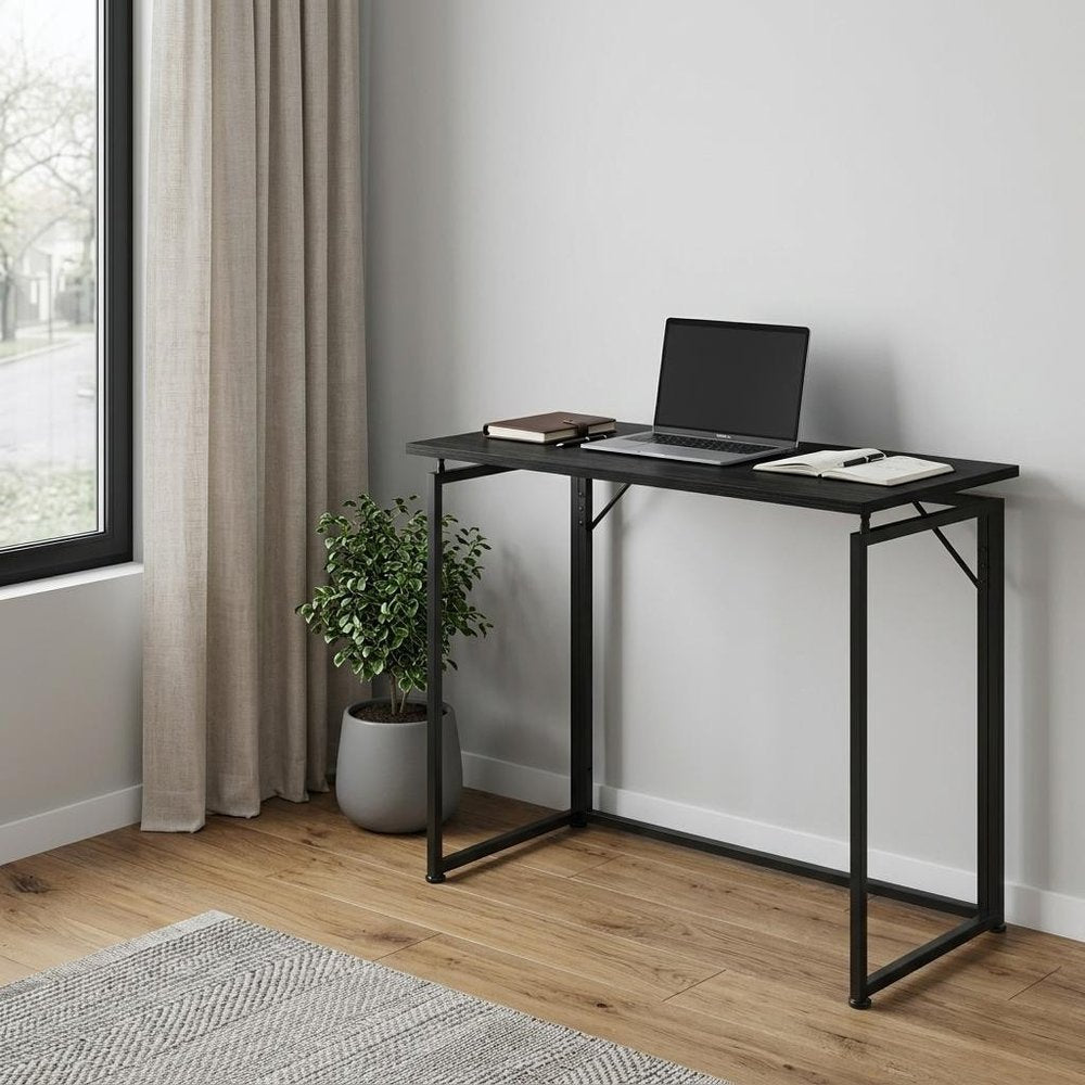 40" Black Wood and Steel Folding Sled Computer Desk