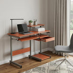 38" Oak and Silver Wood and Steel Sled Computer Desk