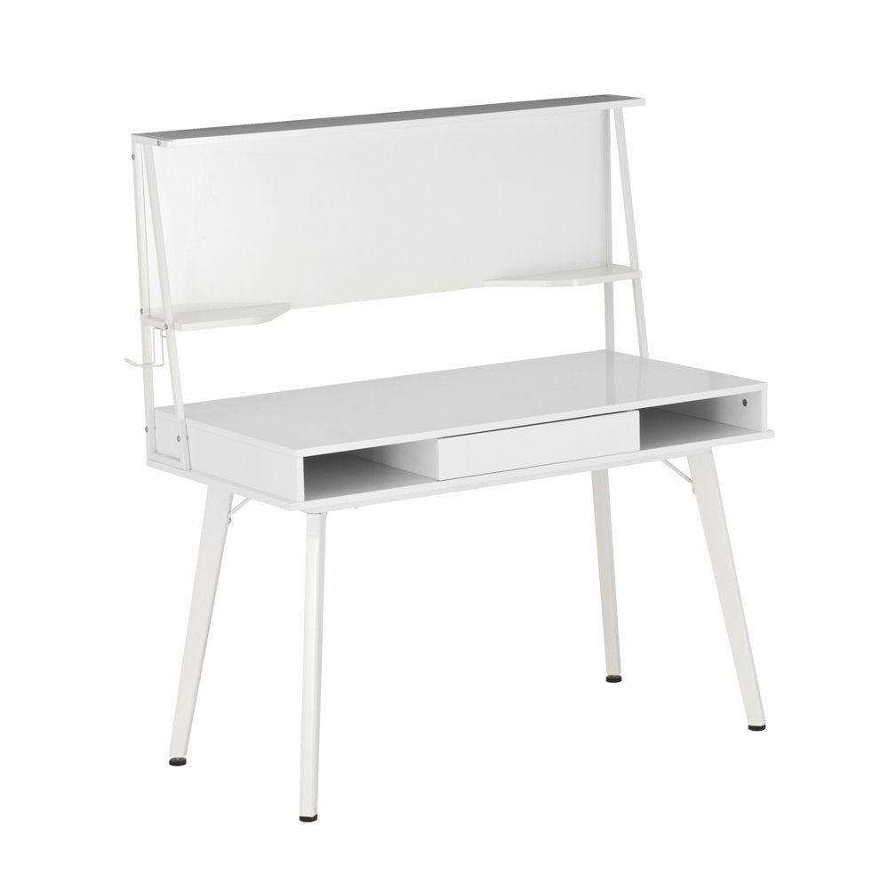 47" White Wood Computer Desk With Magnetic Dry Erase Board