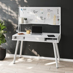 47" White Wood Computer Desk With Magnetic Dry Erase Board